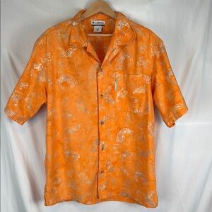 Men's Columbia Sportswear Orange Button Down Shirt with Tropical Design Large